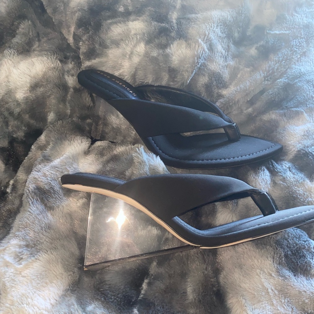 Good American Clear black heels wedge sz 12
